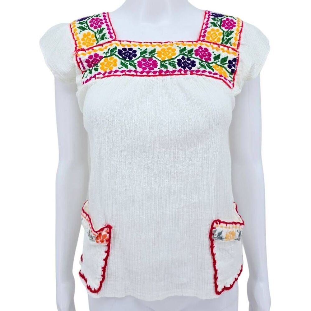 Mexican Traditional Women's Blouse Top White S
